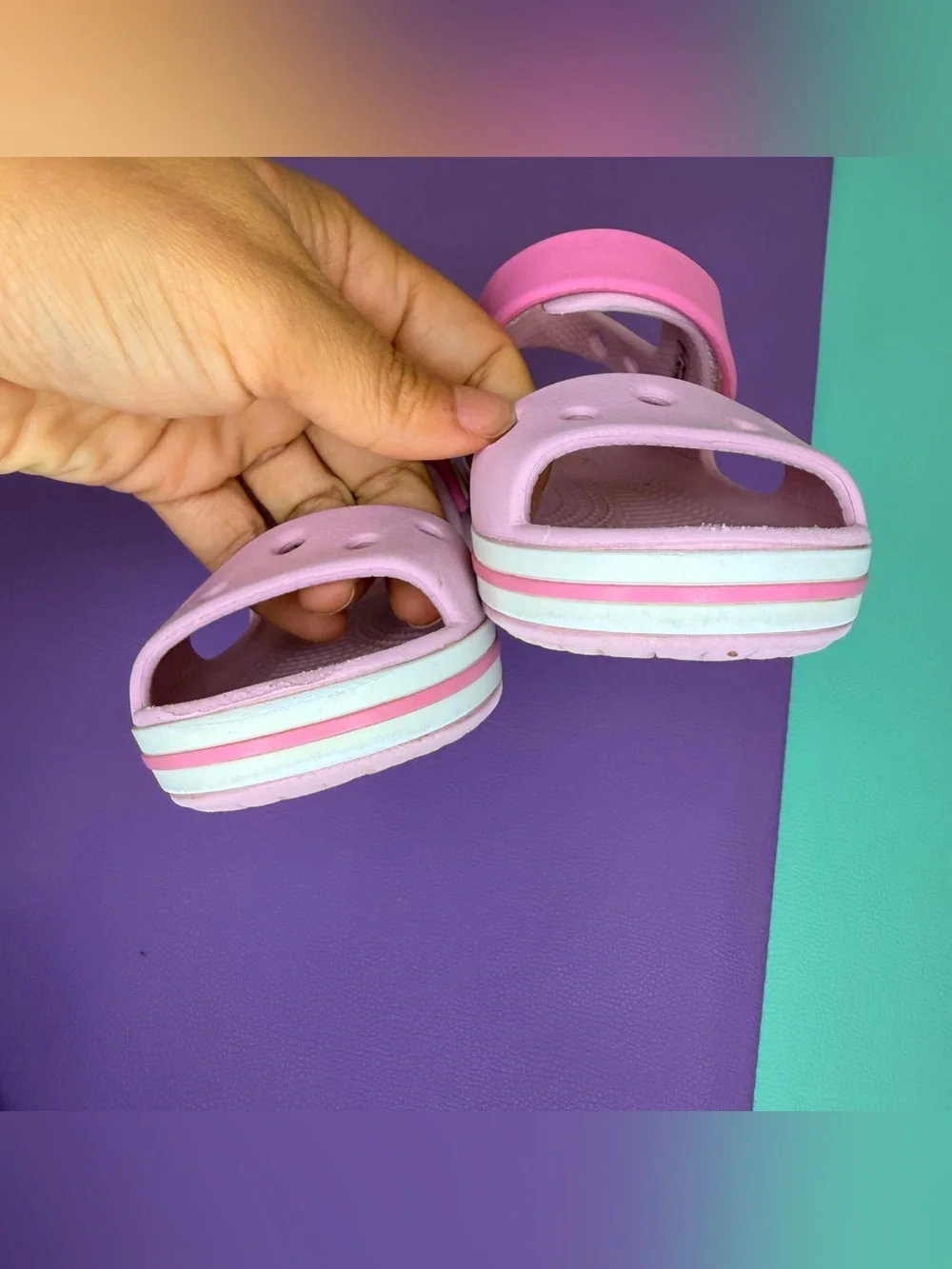 Crocs Pink Crocband Sandals Kids Pink Adjustable Strap Size 10